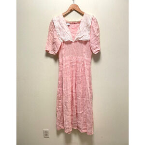 Vintage St. Simon Womens Dress Sz 12 Pink Linen Pleated Cottagecore Prairie FLAW